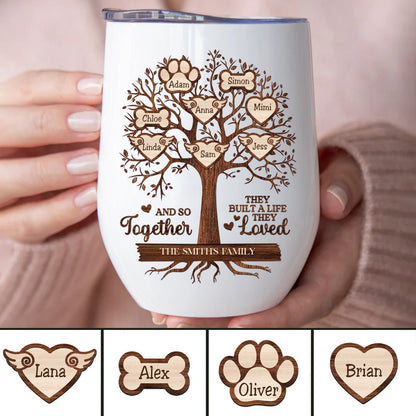 Family - Christmas Family Tree And So Together They Built A Life They Loved - Personalized Wine Tumbler (BU) - Makezbright Gifts