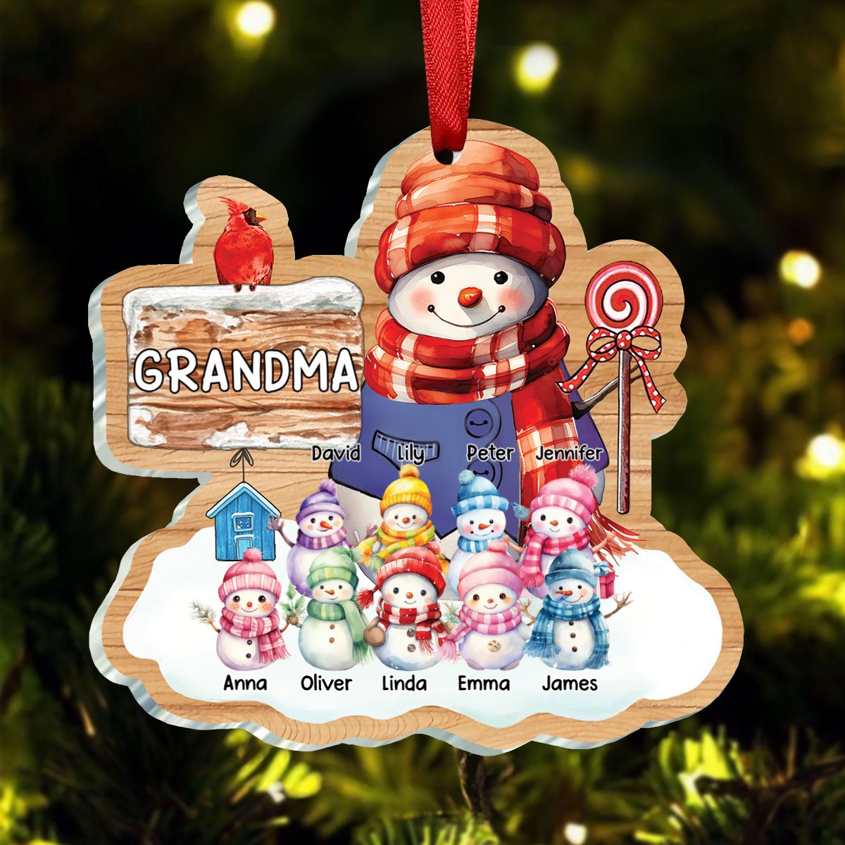 Family - Christmas Snowman Grandma Nana Mom - Personalized Acrylic Ornament - Makezbright Gifts