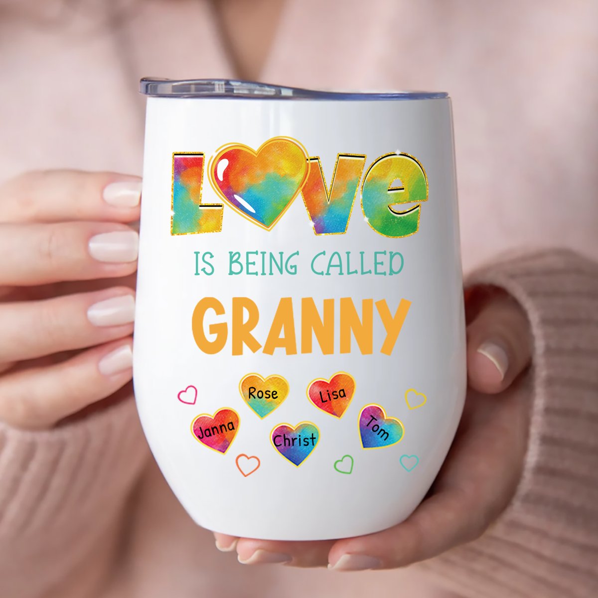 Family - Colorful Pattern Love Is Being Call Grandma - Personalized Wine Tumbler - Makezbright Gifts