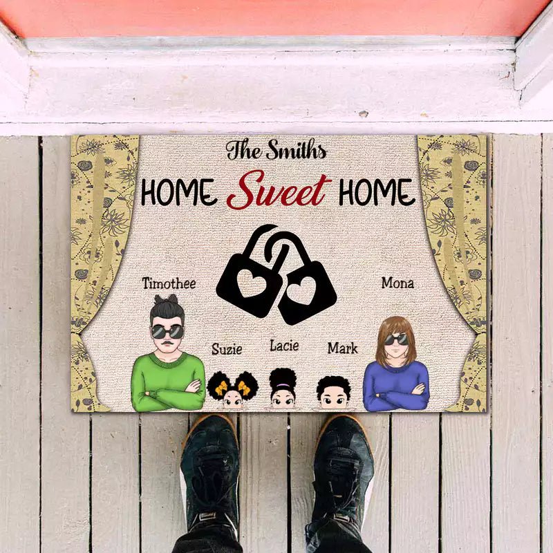 Family - Couple Heart Rings Kids - Personalized Doormat - Makezbright Gifts