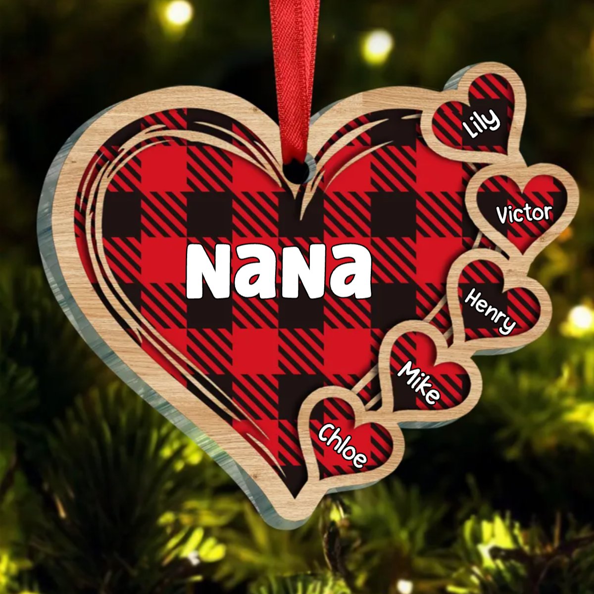 Family - Custom Grandma Heart - Personalized Ornament - Makezbright Gifts