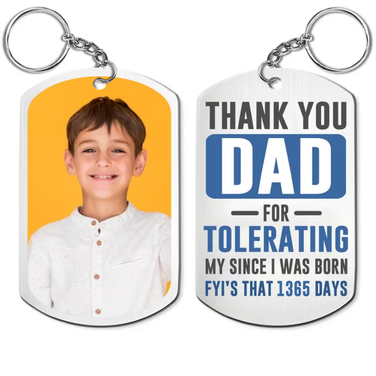 Family - Custom Photo Thank You Dad For Tolerating Me Since I Was Born - Personalized Aluminum Keychain - Makezbright Gifts