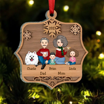 Family - Cute Family Sitting - Personalized Acrylic Ornament - Makezbright Gifts