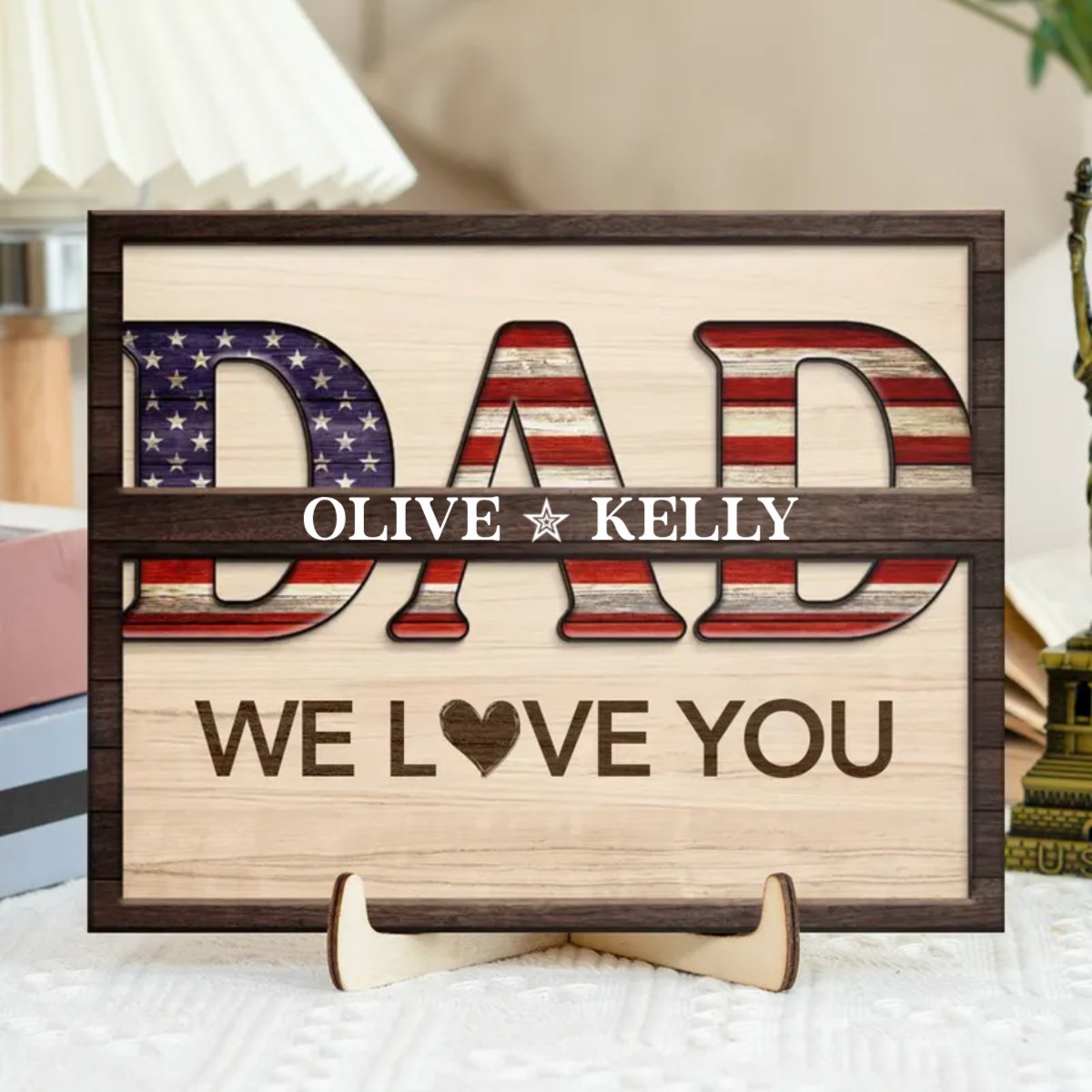 Family - Dad We Love You - Personalized 2 - Layered Wooden Plaque - Makezbright Gifts