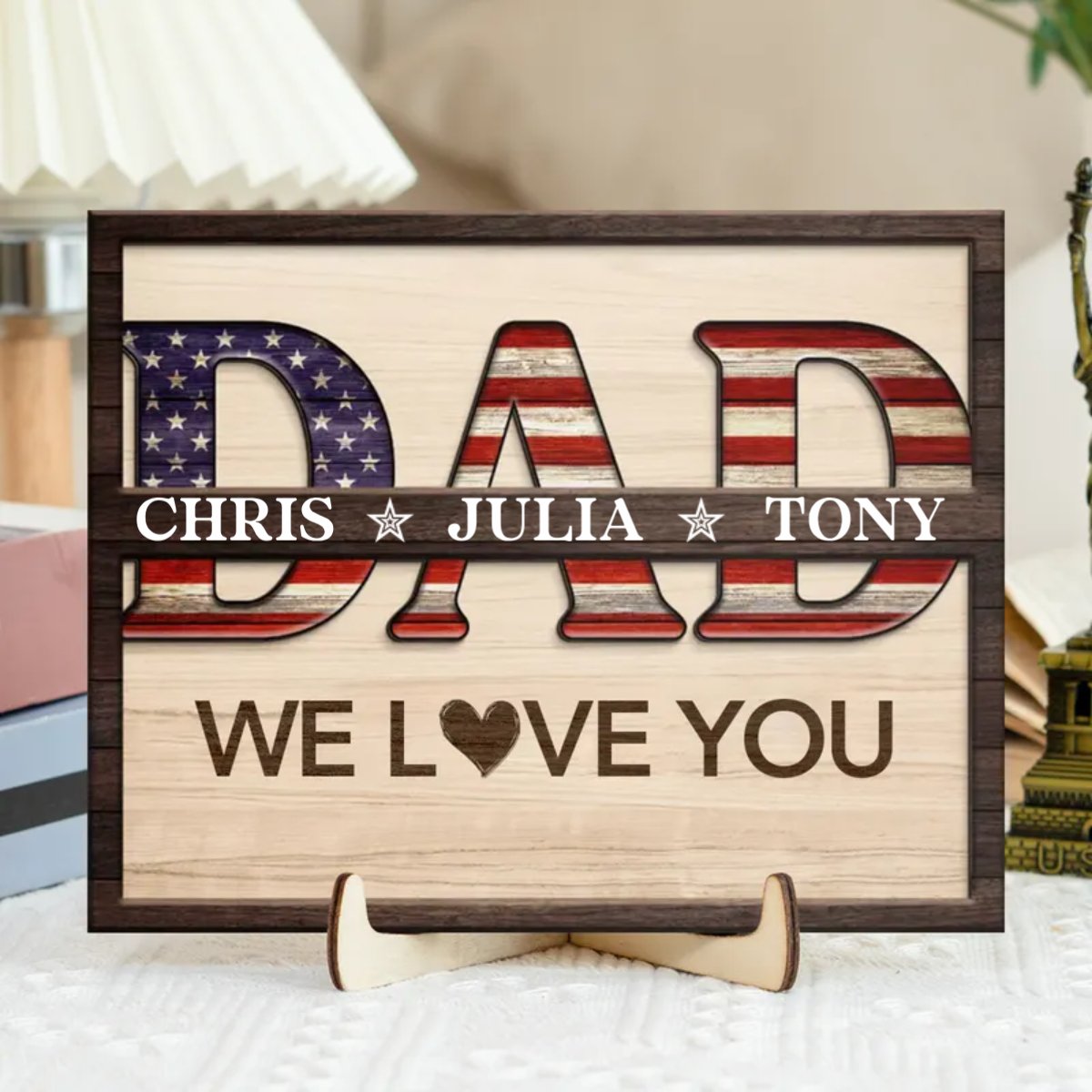 Family - Dad We Love You - Personalized 2 - Layered Wooden Plaque - Makezbright Gifts