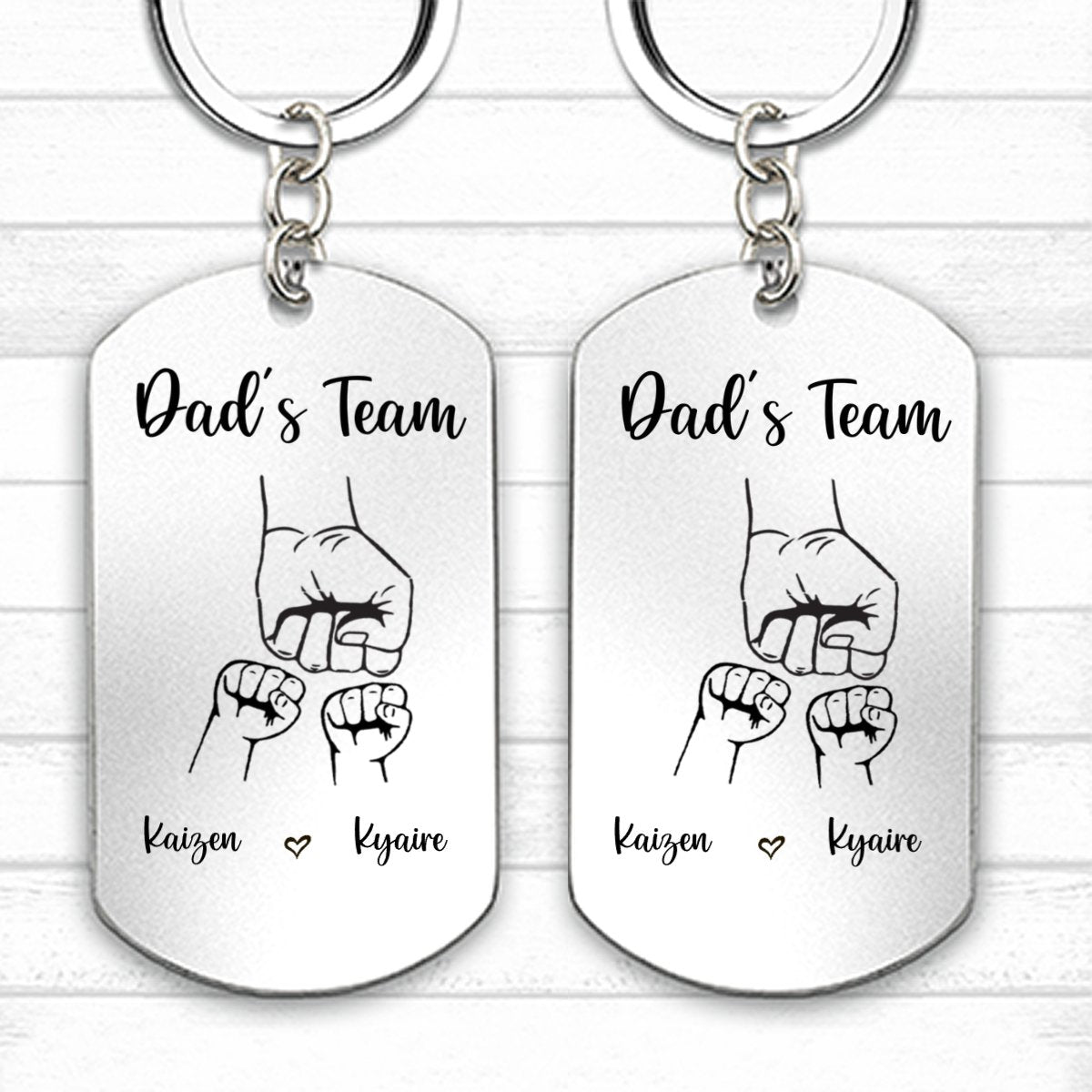 Family - Daddy's Team Fist Bump - Personalized Aluminum Keychain - Makezbright Gifts