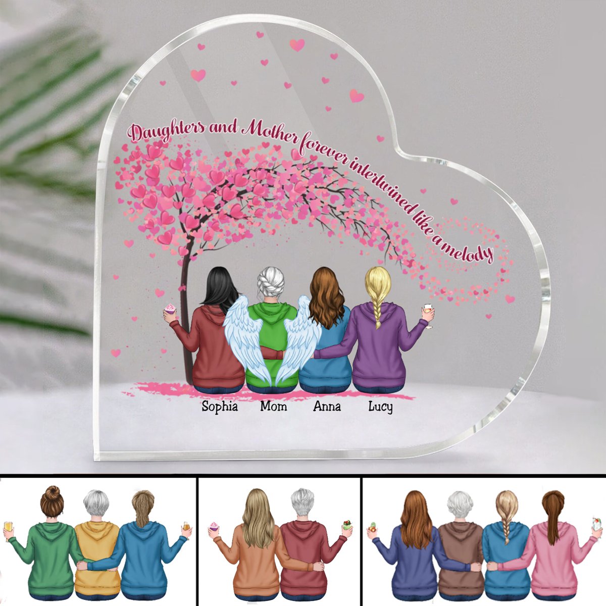 Family - Daughters And Mother, Forever Intertwined Like A Melody - Personalized Acrylic Plaque - Makezbright Gifts