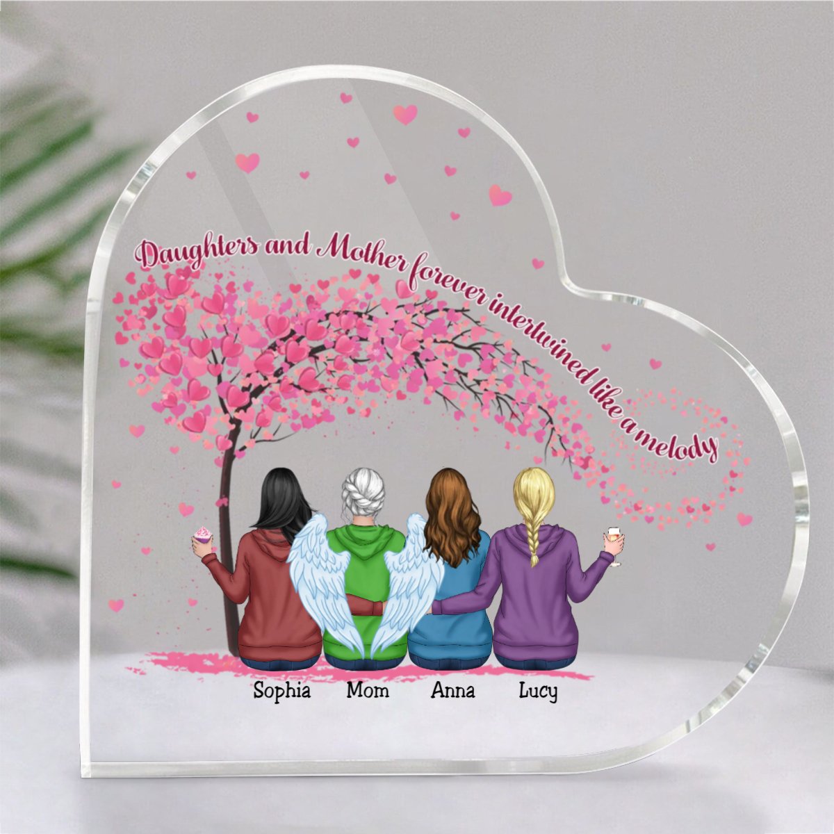 Family - Daughters And Mother, Forever Intertwined Like A Melody - Personalized Acrylic Plaque - Makezbright Gifts