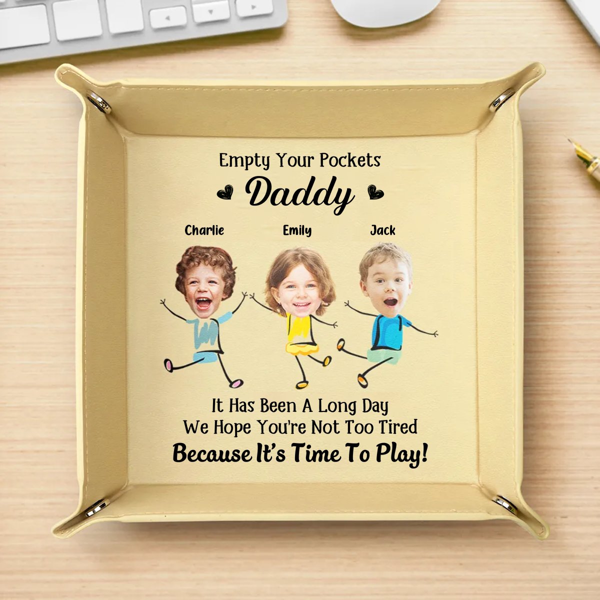 Family - Empty Your Pockets Daddy - Personalized Leather Valet Tray - Makezbright Gifts