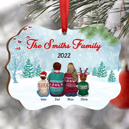 Family - Family In Snow Back View - Personalized Acrylic Ornament - Makezbright Gifts