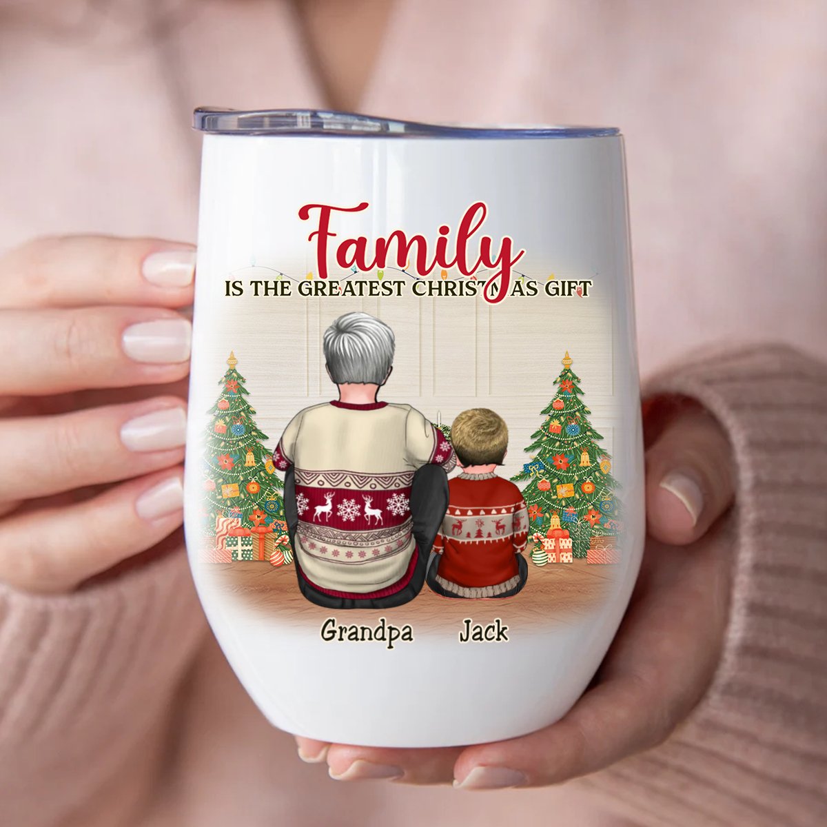 Family - Family Is The Greatest Christmas Gift - Personalized Wine Tumbler (II) - Makezbright Gifts