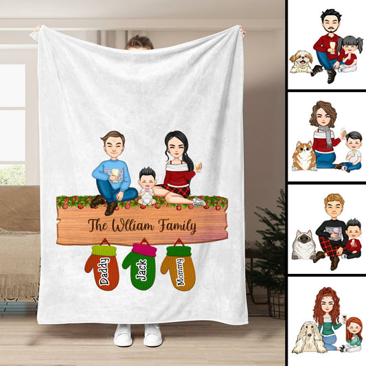 Family - Family Peeking Christmas Glove - Personalized Blanket - Makezbright Gifts