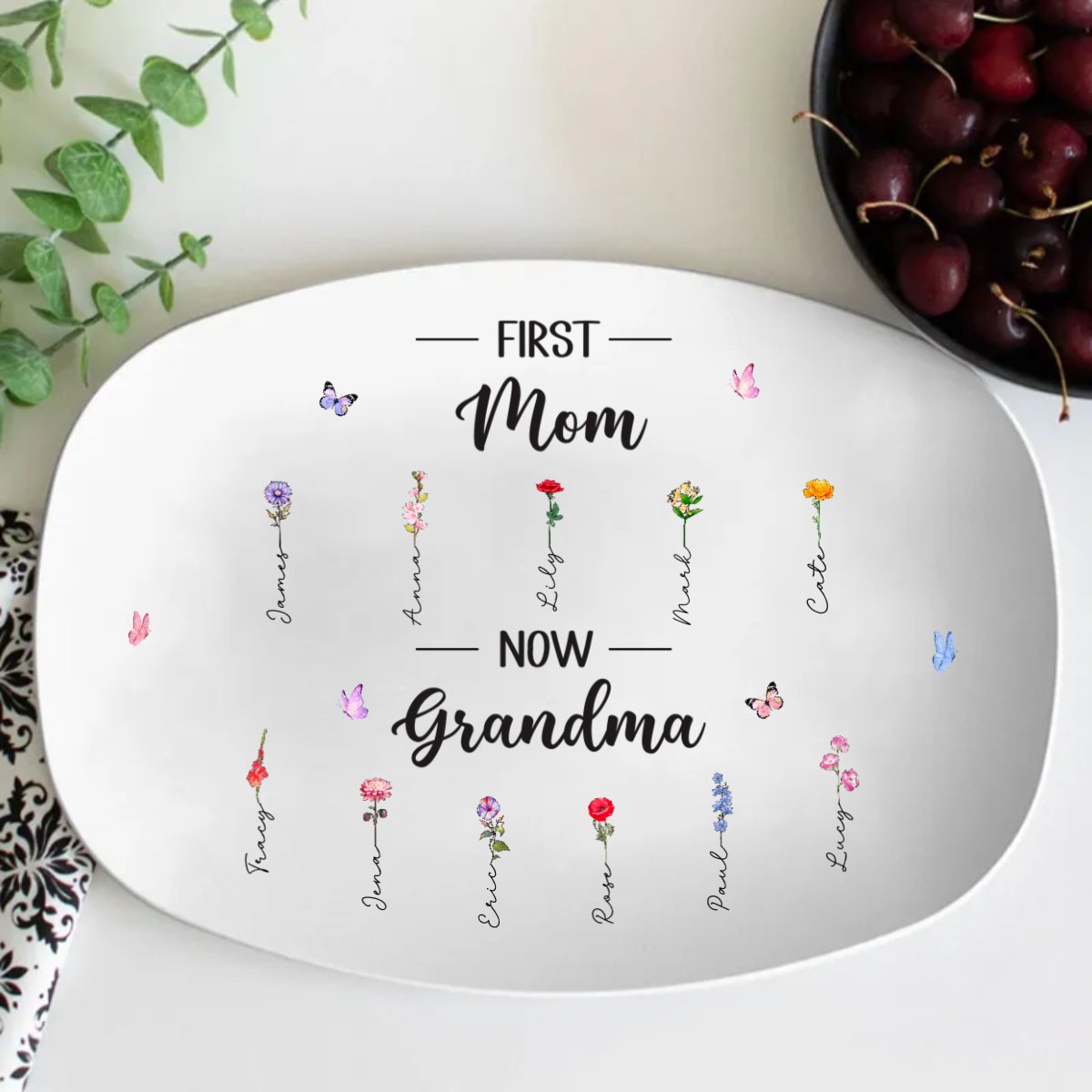 Family - First Mom Now Grandma - Personalized Platter - Makezbright Gifts