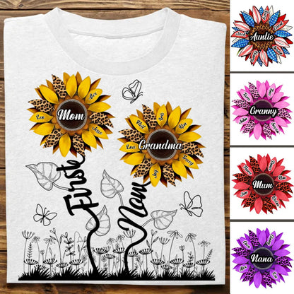 Family - First Mom Now Grandma Sunflower - Personalized Unisex T - shirt, Hoodie, Sweatshirt - Makezbright Gifts