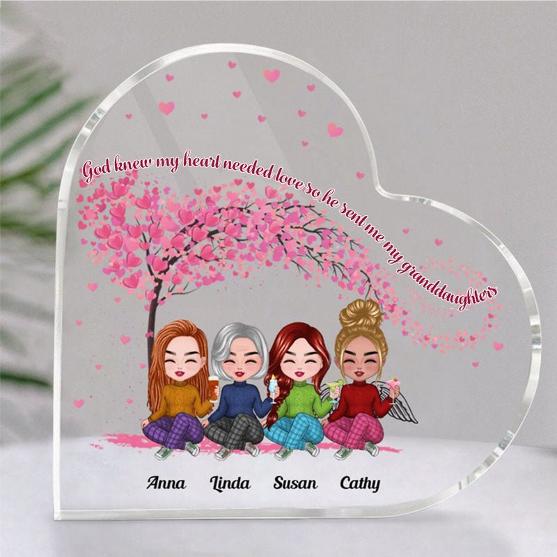 Family - God Knew My Heart Needed Love So He Sent Me My Granddaughters - Personalized Acrylic Plaque (HEART) - Makezbright Gifts