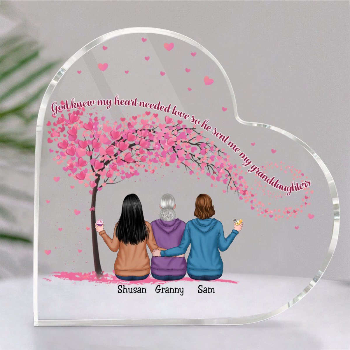 Family - God Knew My Heart Needed Love So He Sent Me My Granddaughters - Personalized Acrylic Plaque (LH) - Makezbright Gifts