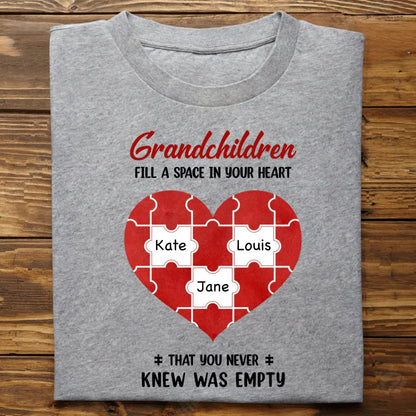 Family - Grandchildren Fill Spaces In Grandma Heart - Personalized T - Shirt - Makezbright Gifts