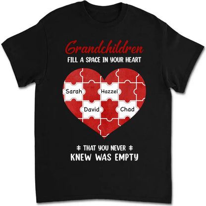 Family - Grandchildren Fill Spaces In Grandma Heart - Personalized T - Shirt - Makezbright Gifts