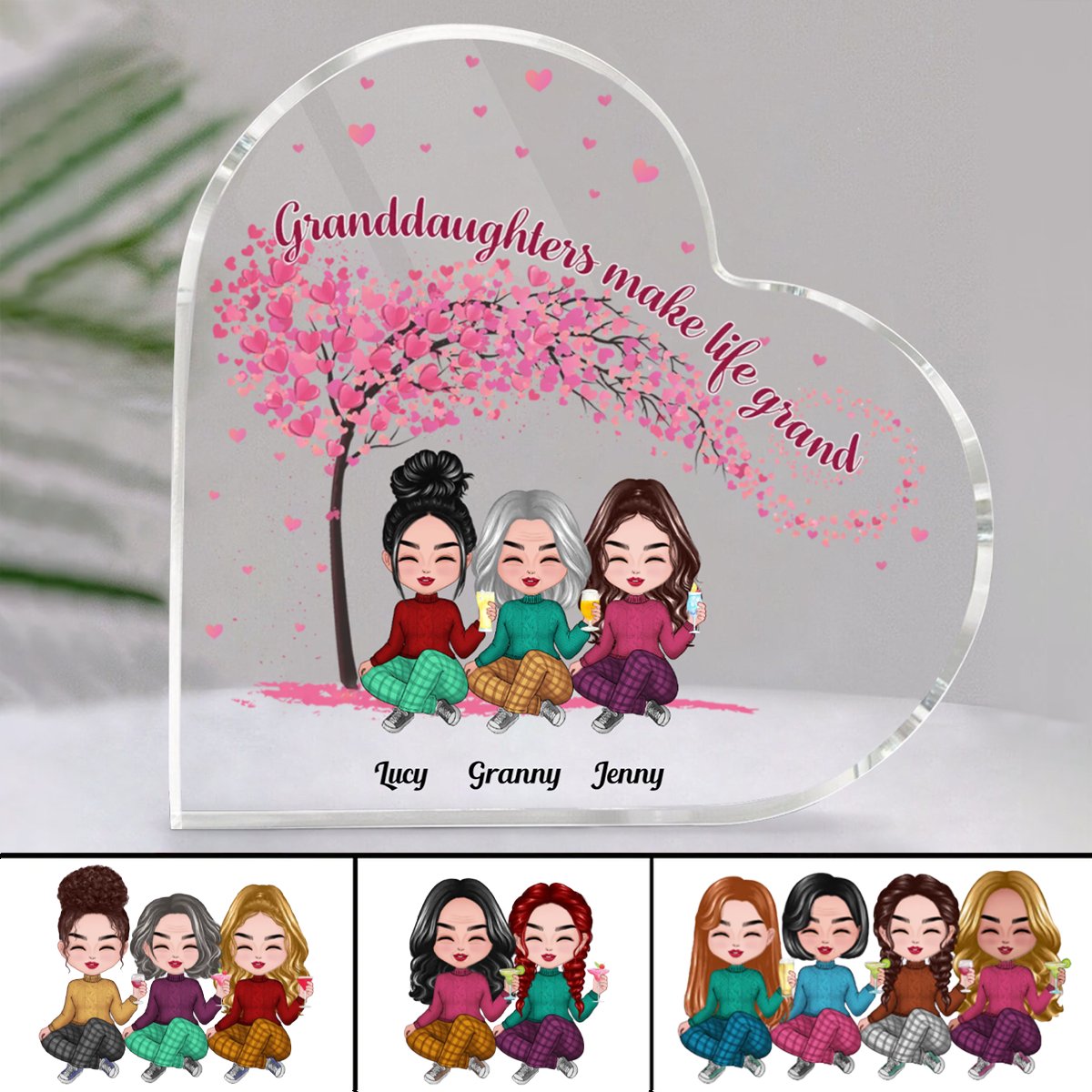 Family - Granddaughters Make Life Grand - Personalized Acrylic Plaque (HEART) - Makezbright Gifts