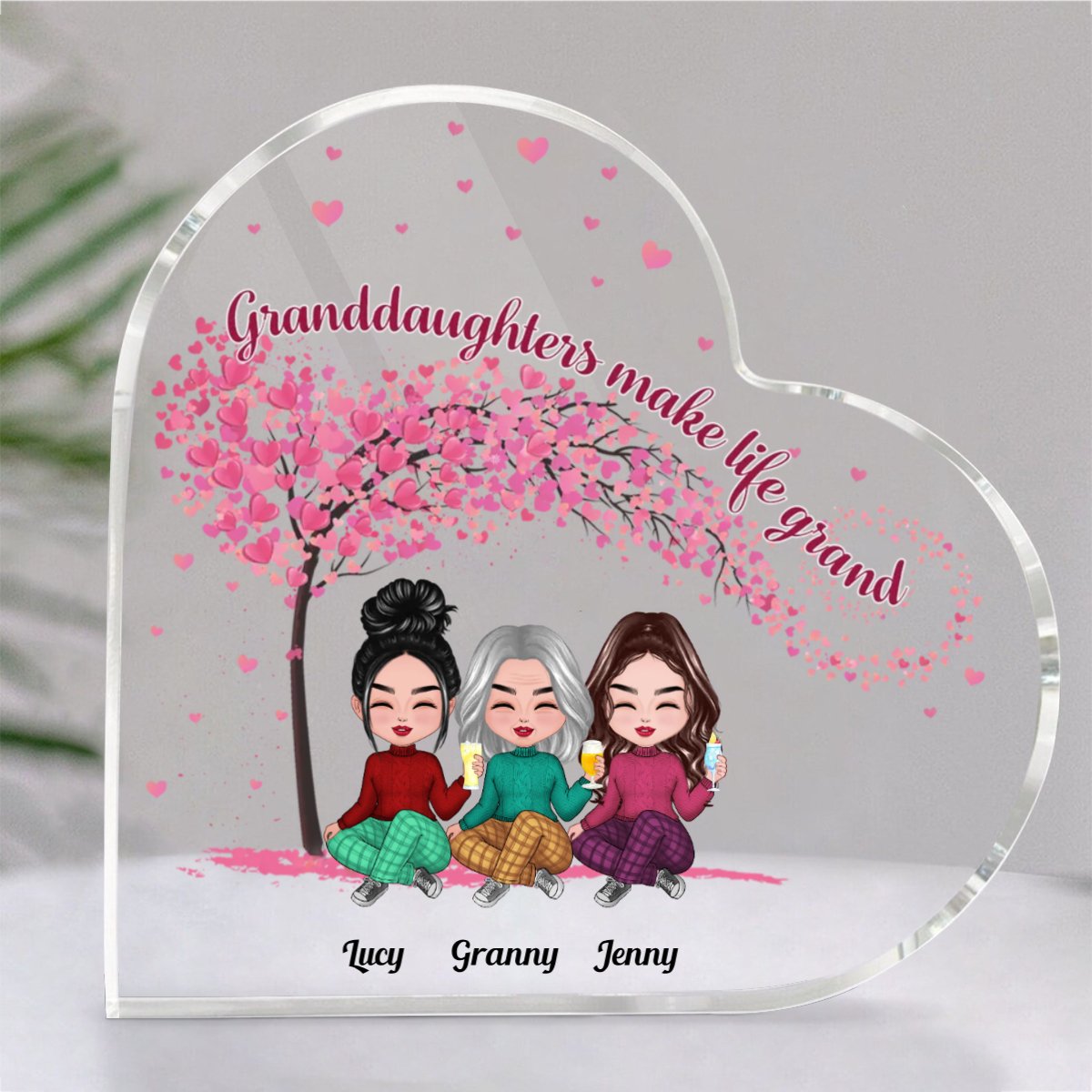 Family - Granddaughters Make Life Grand - Personalized Acrylic Plaque (HEART) - Makezbright Gifts