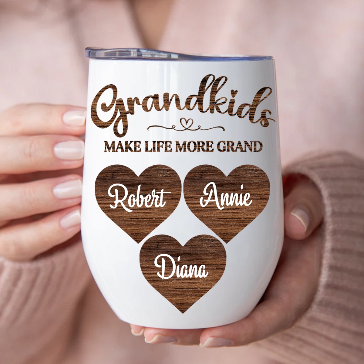 Family - Grandkids Make Life More Grand - Personalized Wine Tumbler - Makezbright Gifts