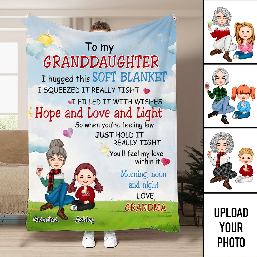 Family - Grandma & Grandkid Hope And Love And Light - Personalized Blanket (QH) - Makezbright Gifts