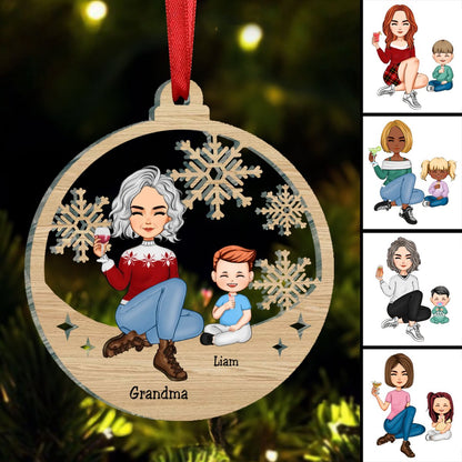 Family - Grandma Grandkid Sitting Cut - through - Personalized Acrylic Ornament - Makezbright Gifts