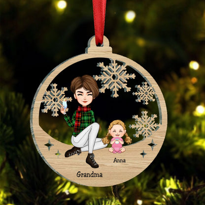 Family - Grandma Grandkid Sitting Cut - through - Personalized Acrylic Ornament - Makezbright Gifts