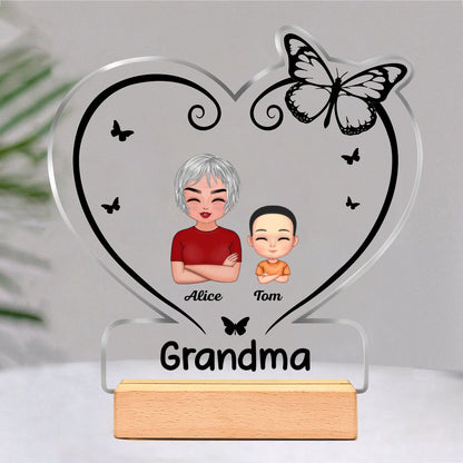 Family - Grandma Grandkids Heart Butterfly - Personalized Acrylic Plaque - Makezbright Gifts