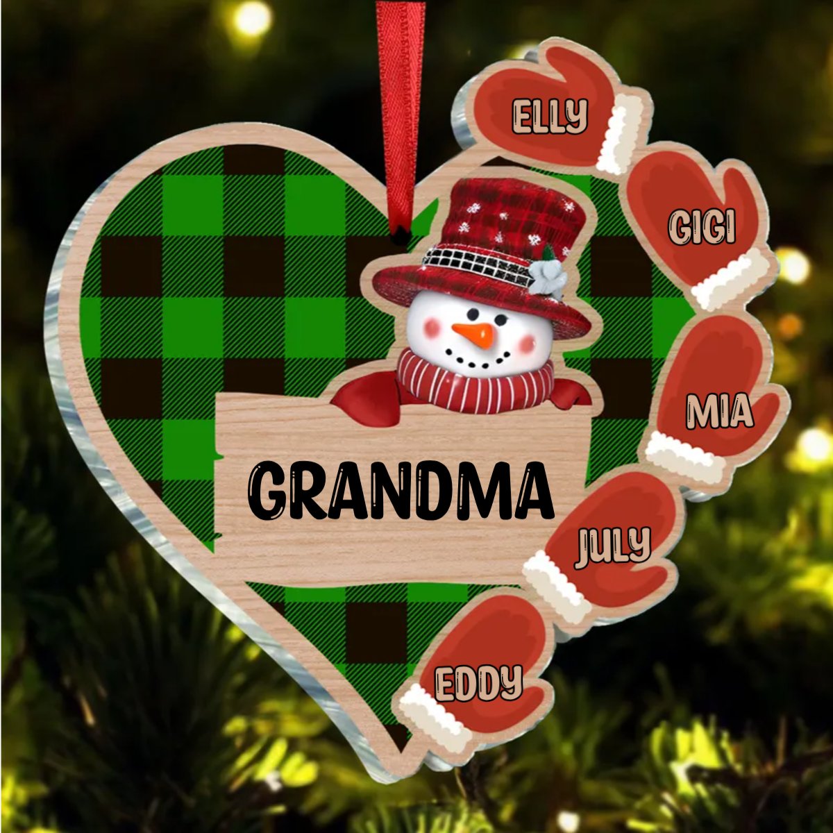 Family - Grandma Grandkids Snowman - Personalized Acrylic Ornament - Makezbright Gifts