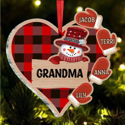 Family - Grandma Grandkids Snowman - Personalized Acrylic Ornament - Makezbright Gifts