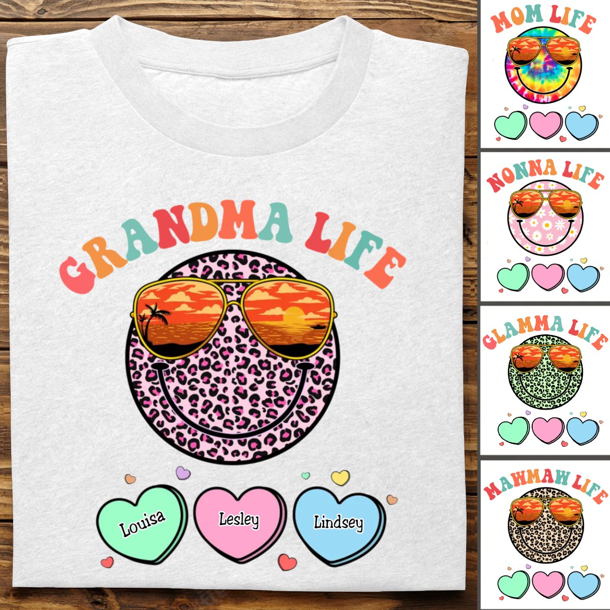 Family - Grandma Life Beach Summer Smiley Face Vacation - Personalized T - Shirt (TT) - Makezbright Gifts