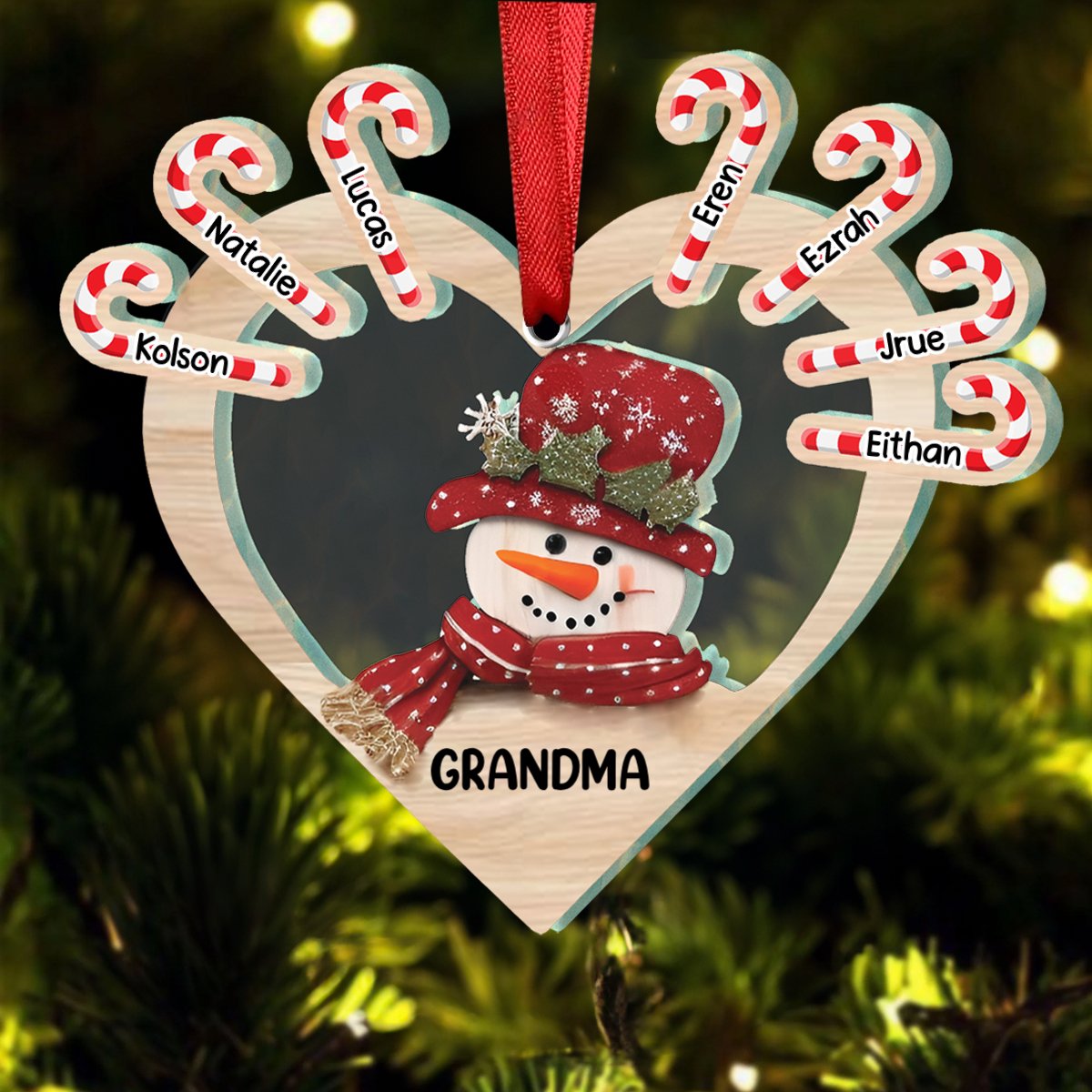 Family - Grandma Snowman Heart - Personalized Ornament - Makezbright Gifts