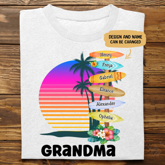 Family - Grandma Surfboards Summer Vacation - Personalized Unisex T - shirt - Makezbright Gifts