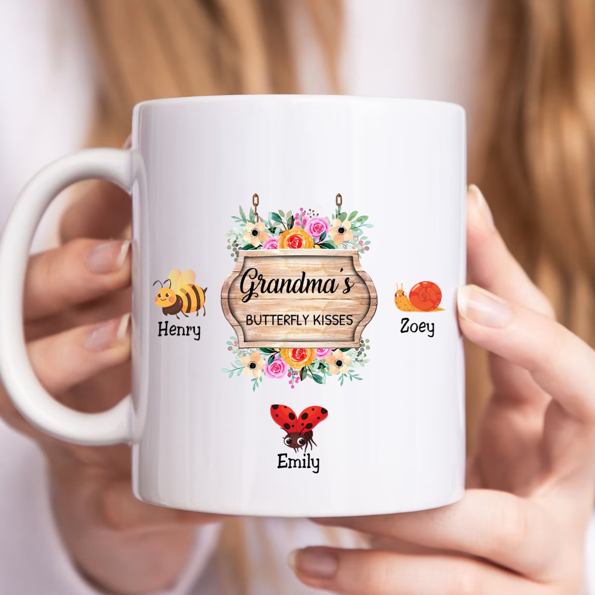 Family - Grandma's Butterfly Kisses - Personalized Mug - Makezbright Gifts