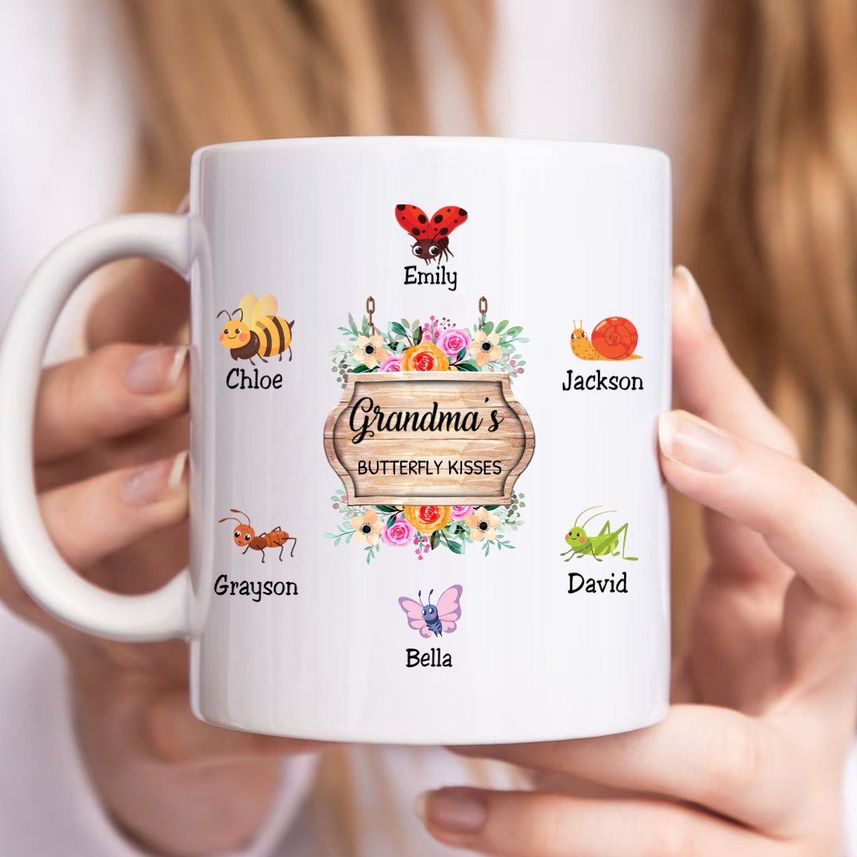 Family - Grandma's Butterfly Kisses - Personalized Mug - Makezbright Gifts