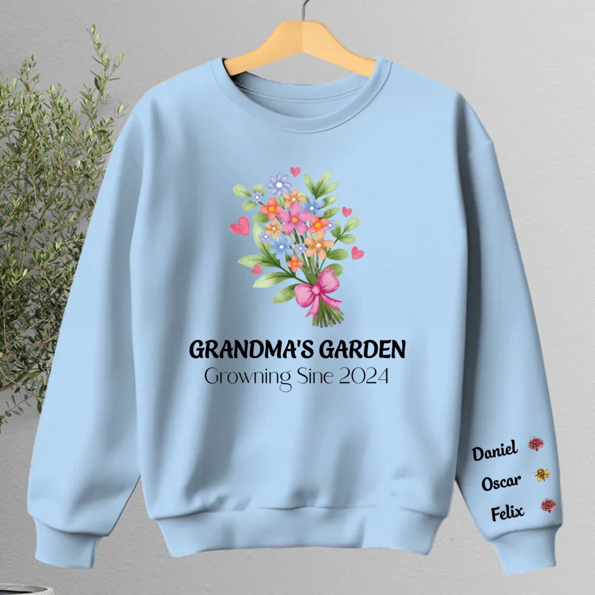 Family - Grandma‘s Garden Beautiful Vintage Birth Month Flowers Bouquet - Personalized Sleeve Printed Sweatshirt - Makezbright Gifts