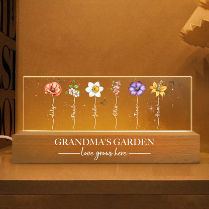 Family - Grandma‘s Garden Birth Month Flower - Personalized Acrylic LED Lamp Night Light - Makezbright Gifts