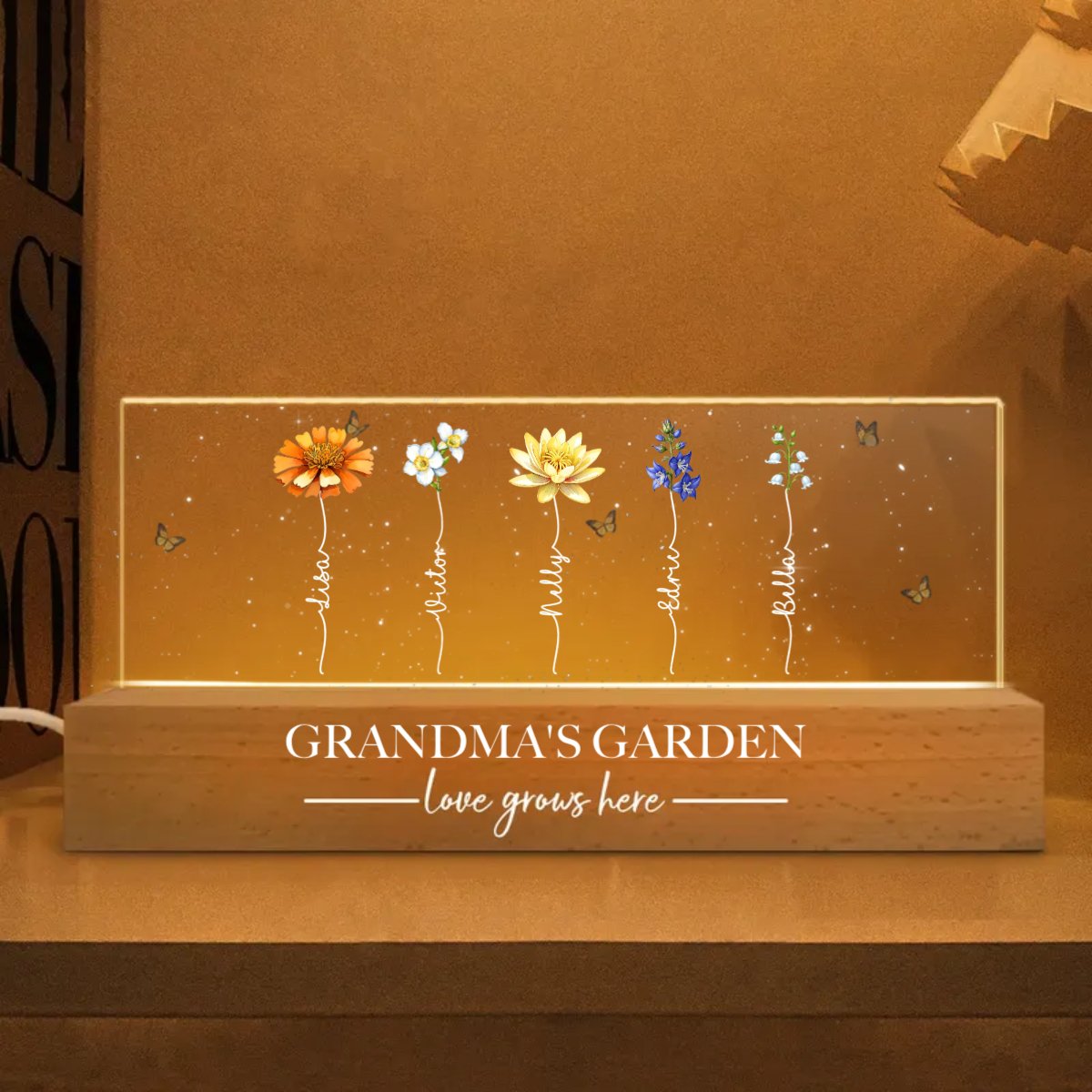 Family - Grandma‘s Garden Birth Month Flower - Personalized Acrylic LED Lamp Night Light - Makezbright Gifts