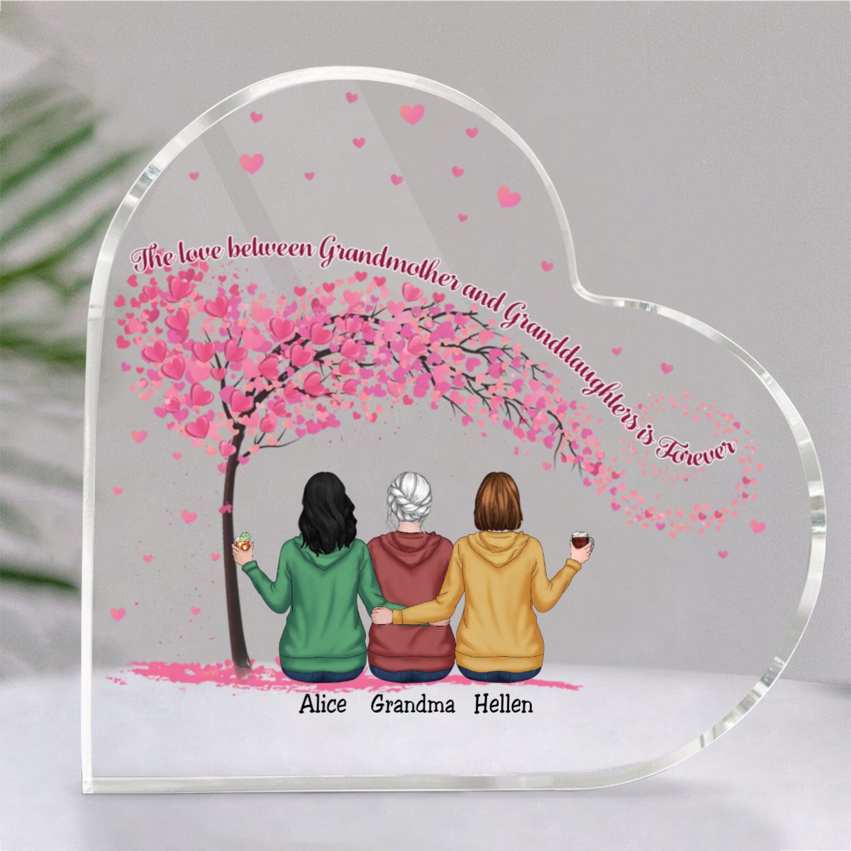 Family - Grandmother & Granddaughters Forever Linked Together - Personalized Acrylic Plaque (LH) - Makezbright Gifts