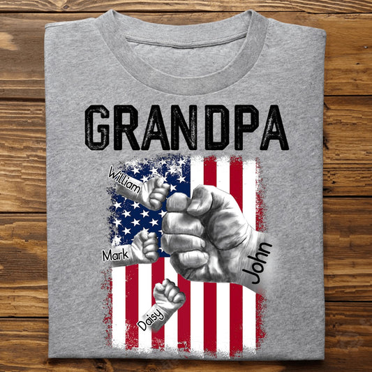 Family - Grandpa with Grandkids Hand to Hands - Personalized Unisex T - shirt - Makezbright Gifts