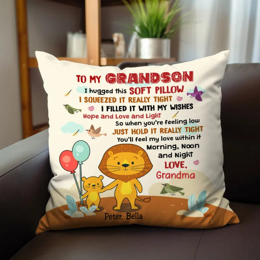 Family - Grandson Lion Personalized Pillow - Makezbright Gifts