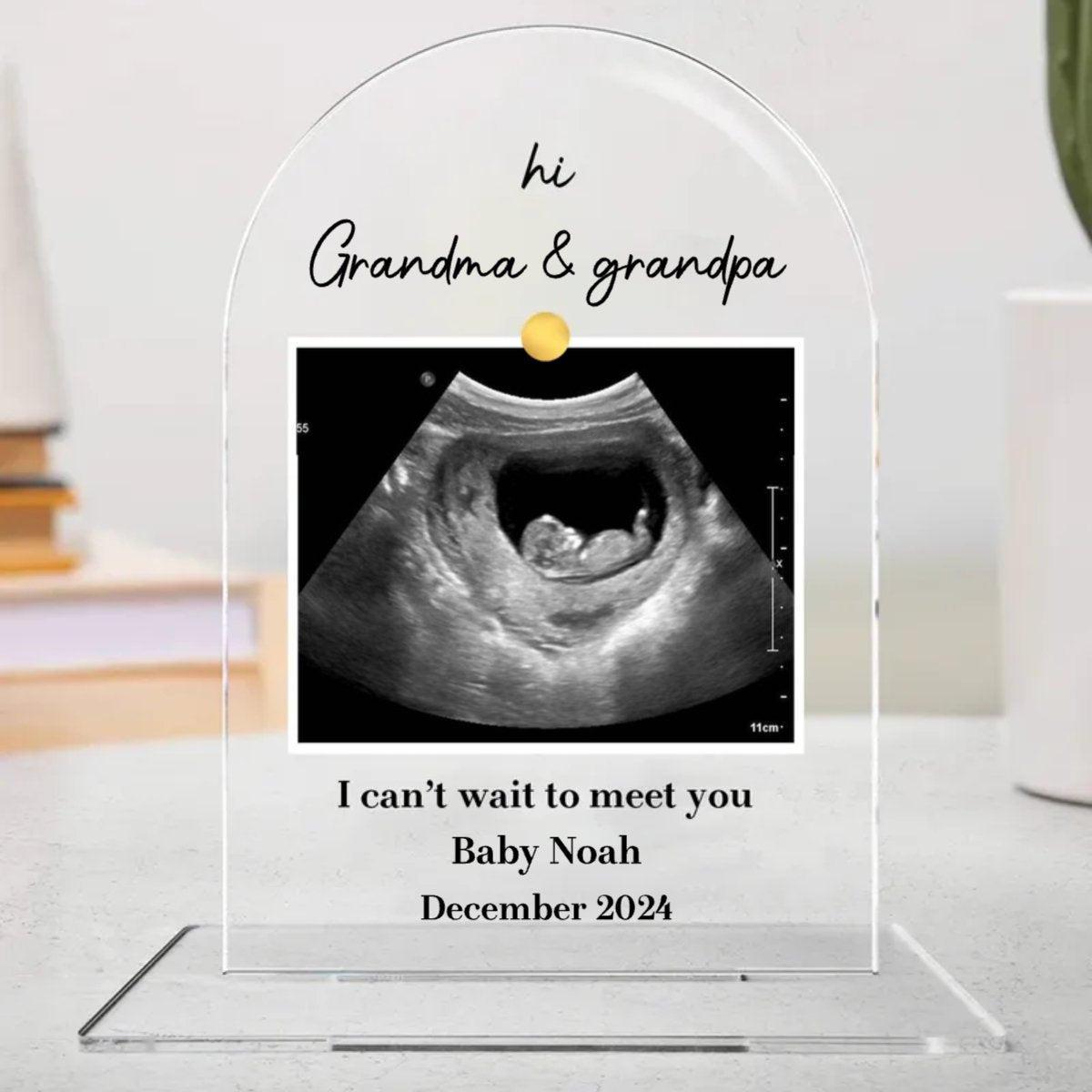 Family - Hi Grandma And Grandpa I Can't Wait To Meet You - Personalized Acrylic Plaque (HJ) - Makezbright Gifts