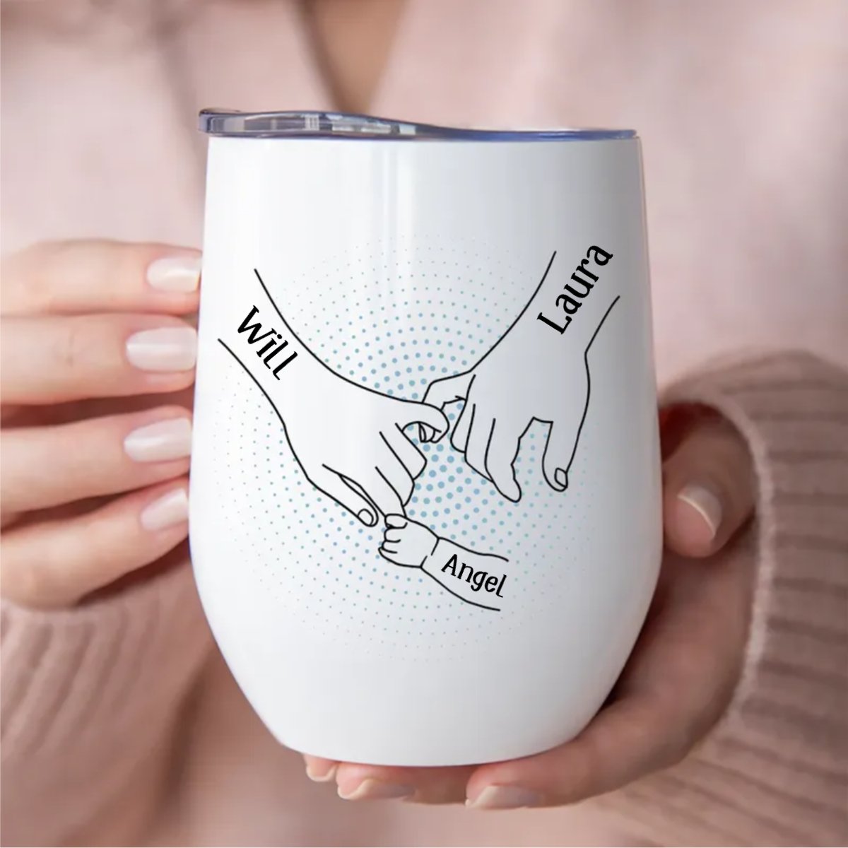 Family - Holding Family's Hands, We Are Always By Your Side - Personalized Wine Tumbler - Makezbright Gifts