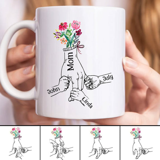 Family - Holding Flowers Hand - Personalized Mug - Makezbright Gifts