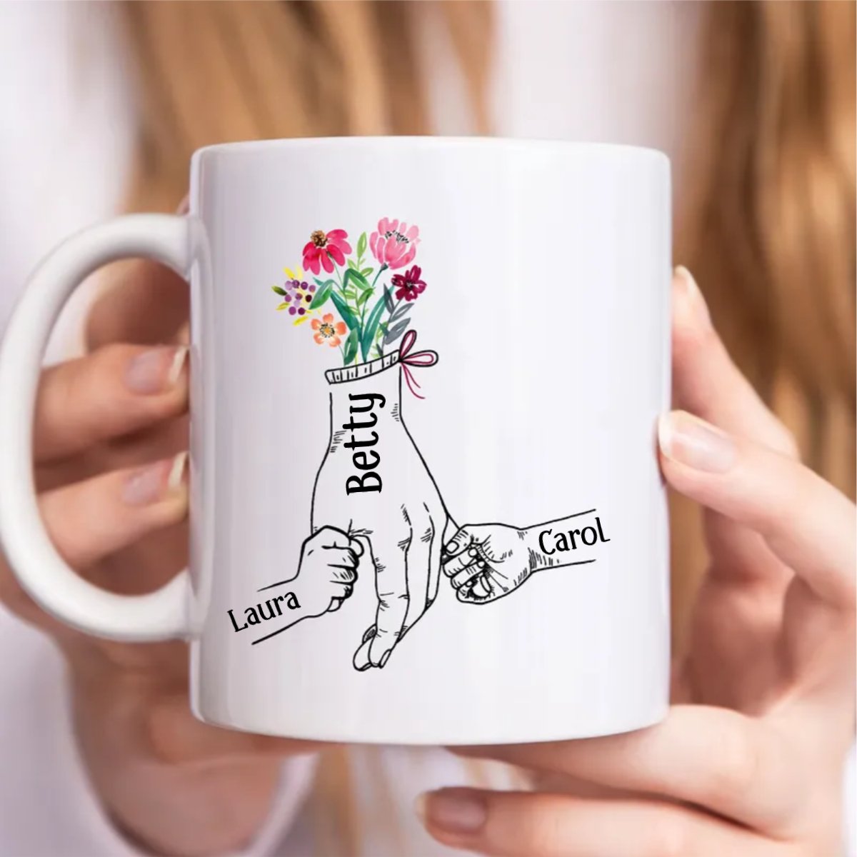 Family - Holding Flowers Hand - Personalized Mug - Makezbright Gifts