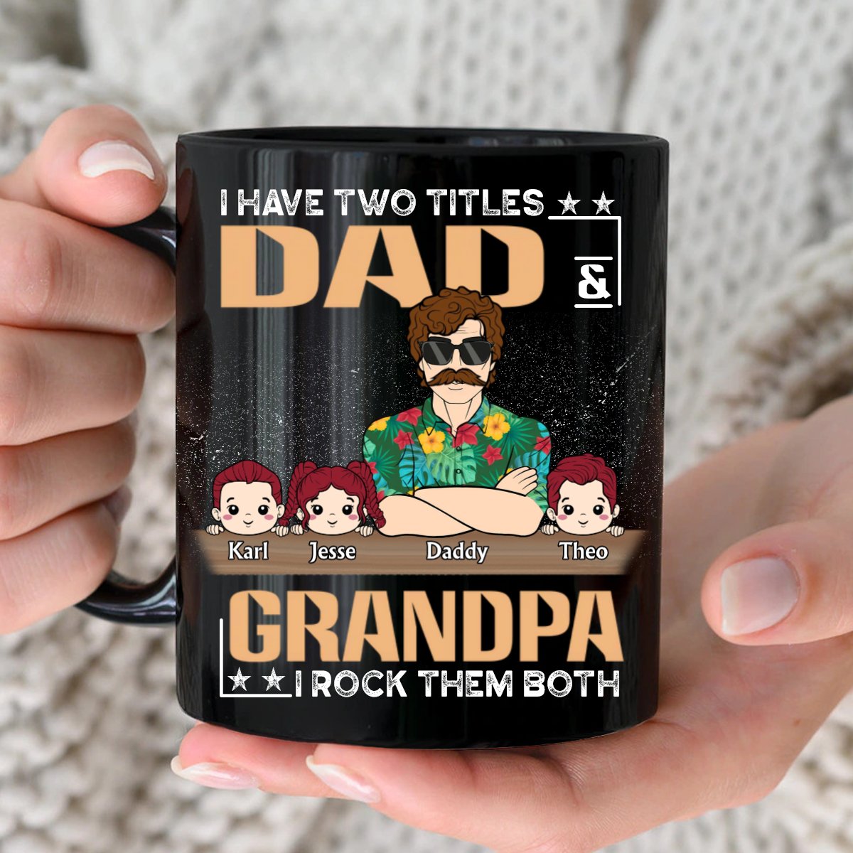 Family - I Have Two Titles Dad Grandpa And I Rock Them Both - Personalized Black Mug - Makezbright Gifts