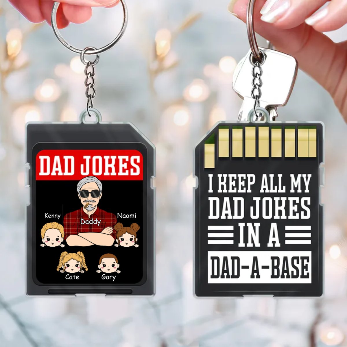 Family - I Keep All My Dad Jokes In A Dad - A - Base - Personalized Acrylic Keychain - Makezbright Gifts