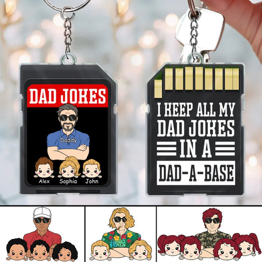 Family - I Keep All My Dad Jokes In A Dad - A - Base - Personalized Acrylic Keychain - Makezbright Gifts