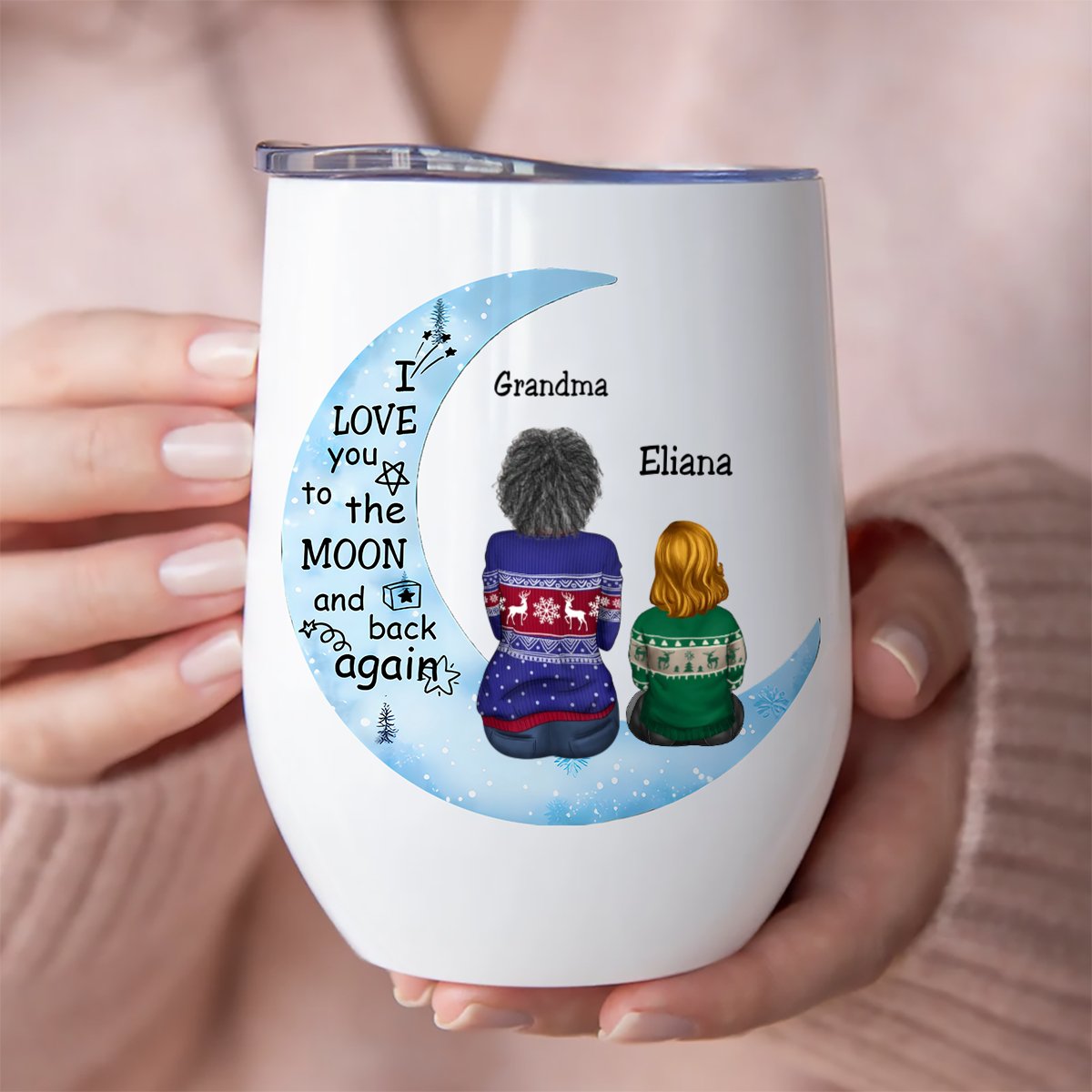 Family - I Love You To The Moon And Back Again - Personalized Wine Tumbler - Makezbright Gifts